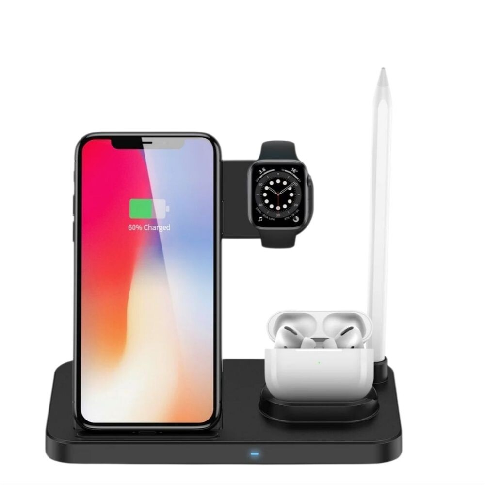 Black Wireless 4 In 1 Charging Station for Apple Devices - NIB